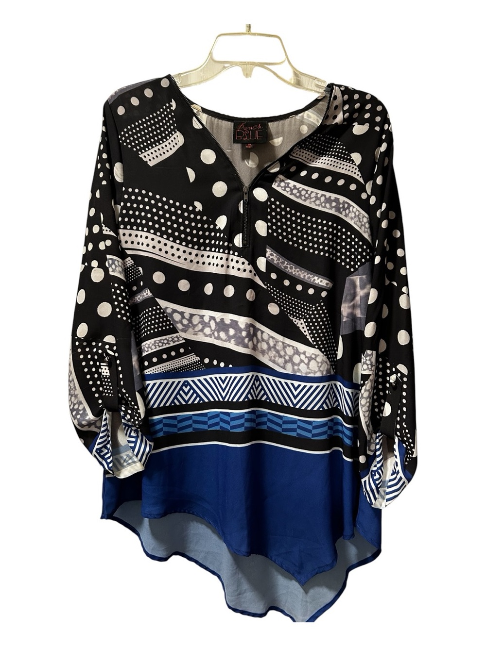 Black and Blue Printed V-Neck Tunic